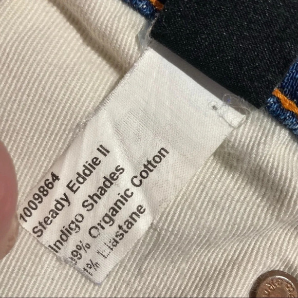 NUDIE Sz 33 Steady Eddy II Indigo Shades Colour Button Fly Organic Cotton Jeans - Picture 13 of 15